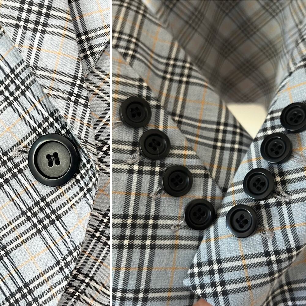 SMYTHE Duchess Plaid Blazer Blue Grey Leather Elbow Patches Size 4 - Picture 5 of 8